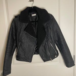Faux Leather Jacket with Sherpa
